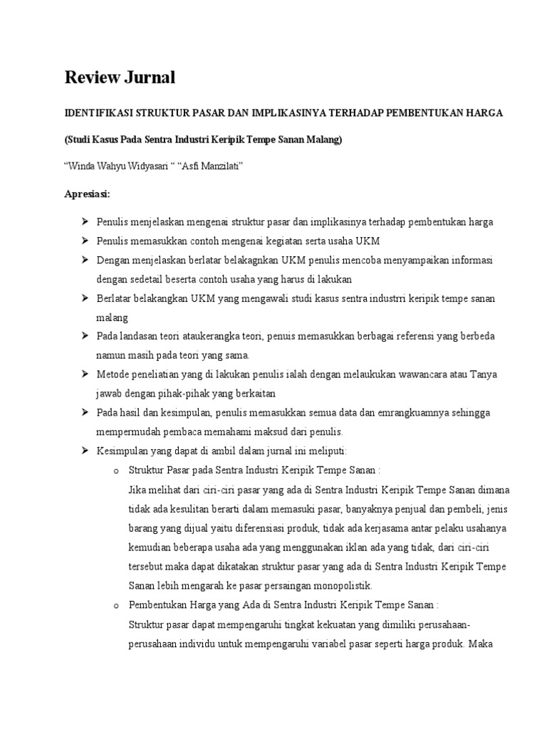 Review Jurnal Struktur Pasar Dan Implika | PDF