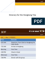Itinerary For The Hongkong Trip