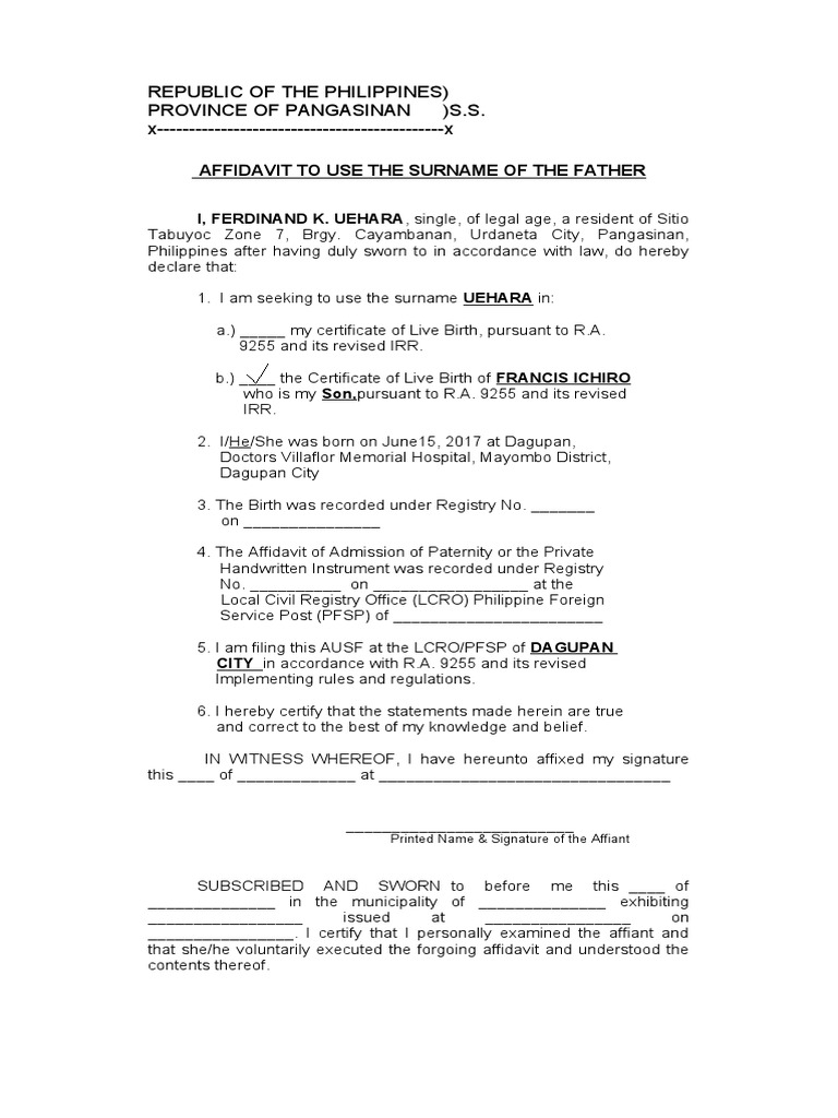 Affidavit Father Surname | PDF | Wellness