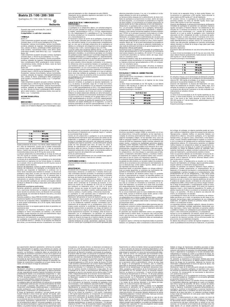 Biatrix: Uso y Dosis de Quetiapina | PDF
