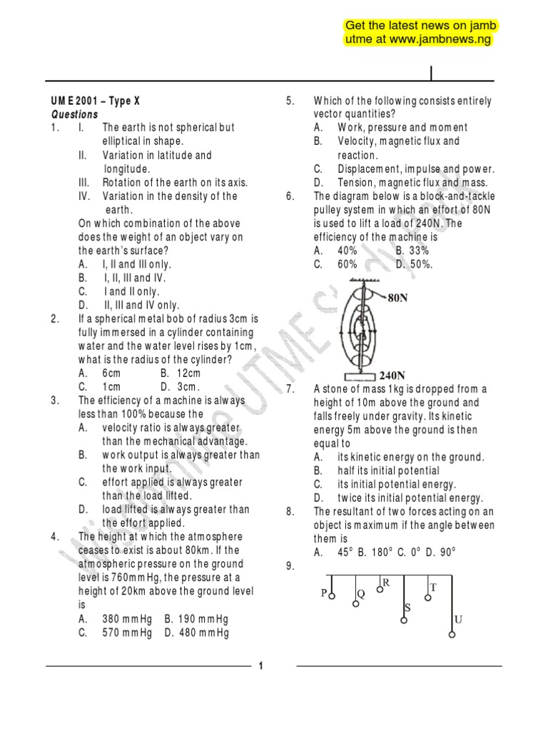 Jamb Past Question PHYSICS 1 PDF