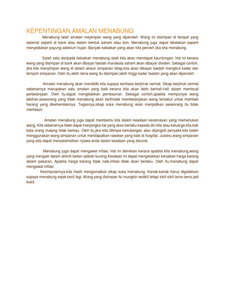Kepentingan Amalan Menabung