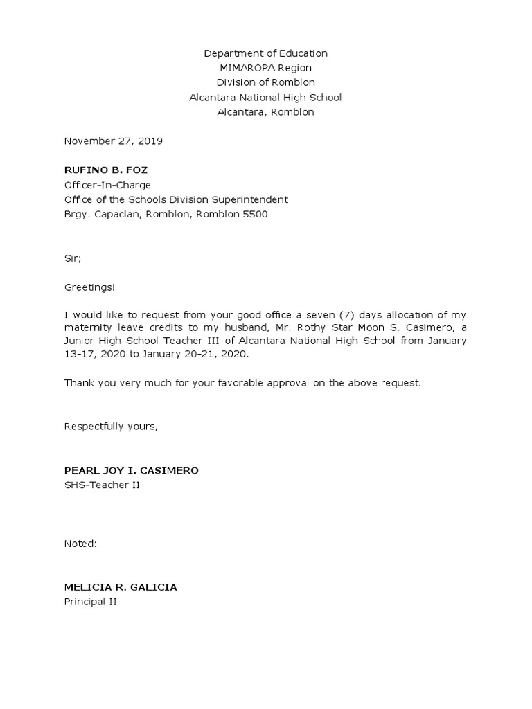 Request Letter For Allocation of Maternity Leave Credits  PDF