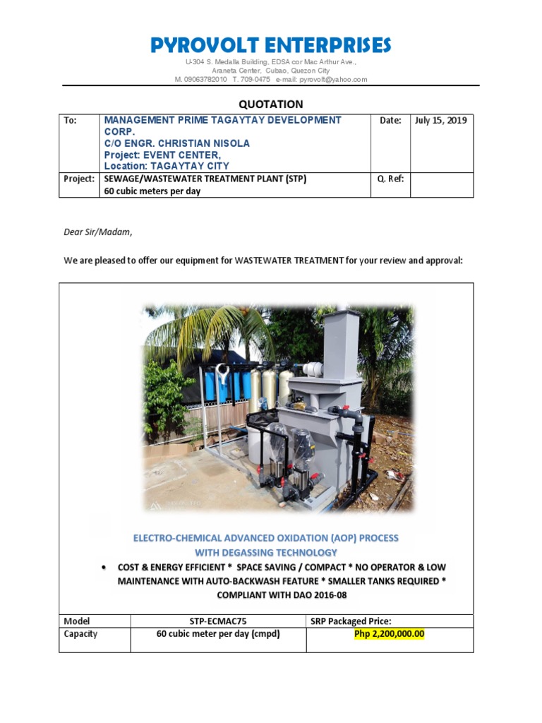 Pyrovolt STP Quotation for Tagaytay | PDF