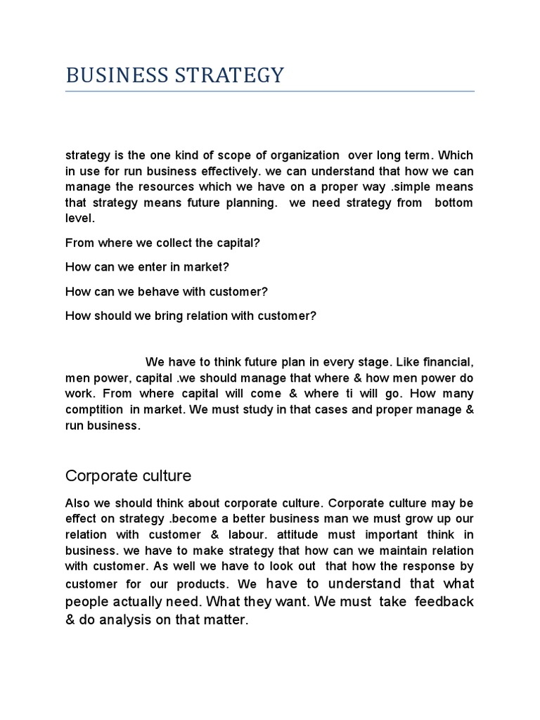 Business Strategy | PDF | Organizational Culture | Strategic Management