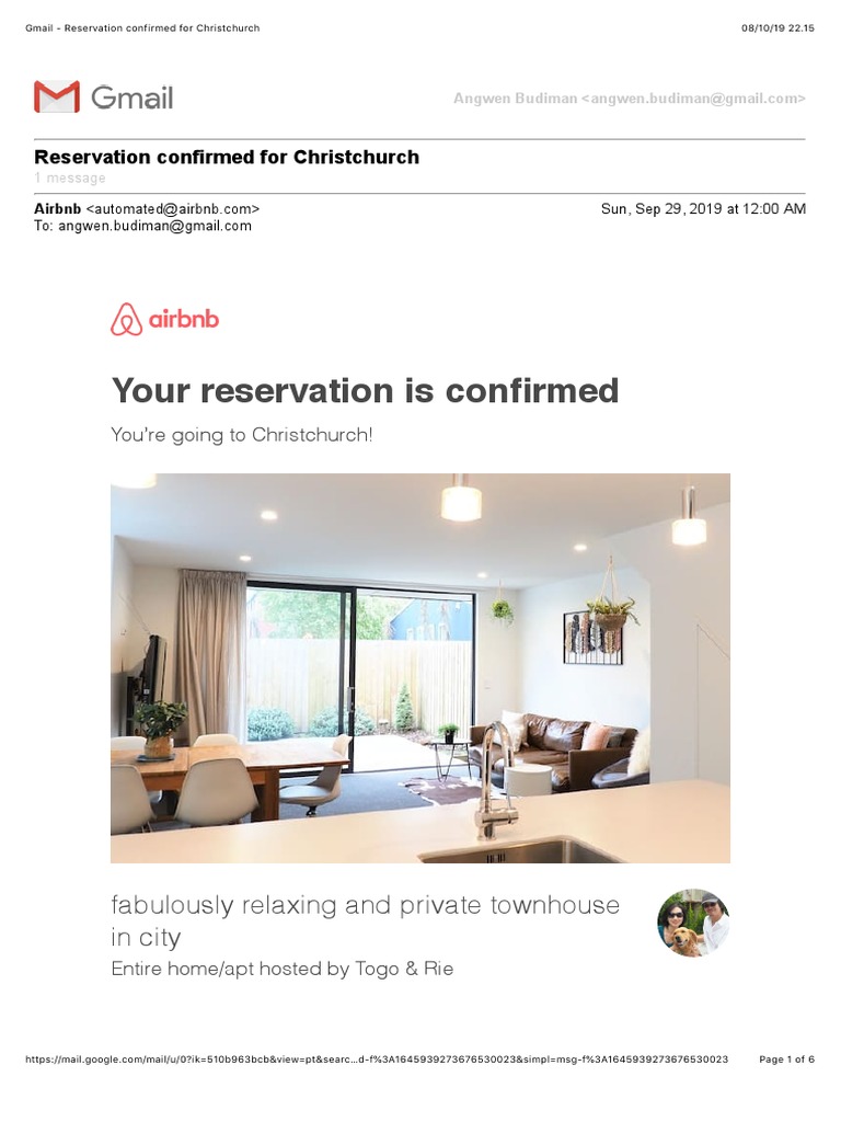 Airbnb Reservation Confirmation: Christchurch | PDF