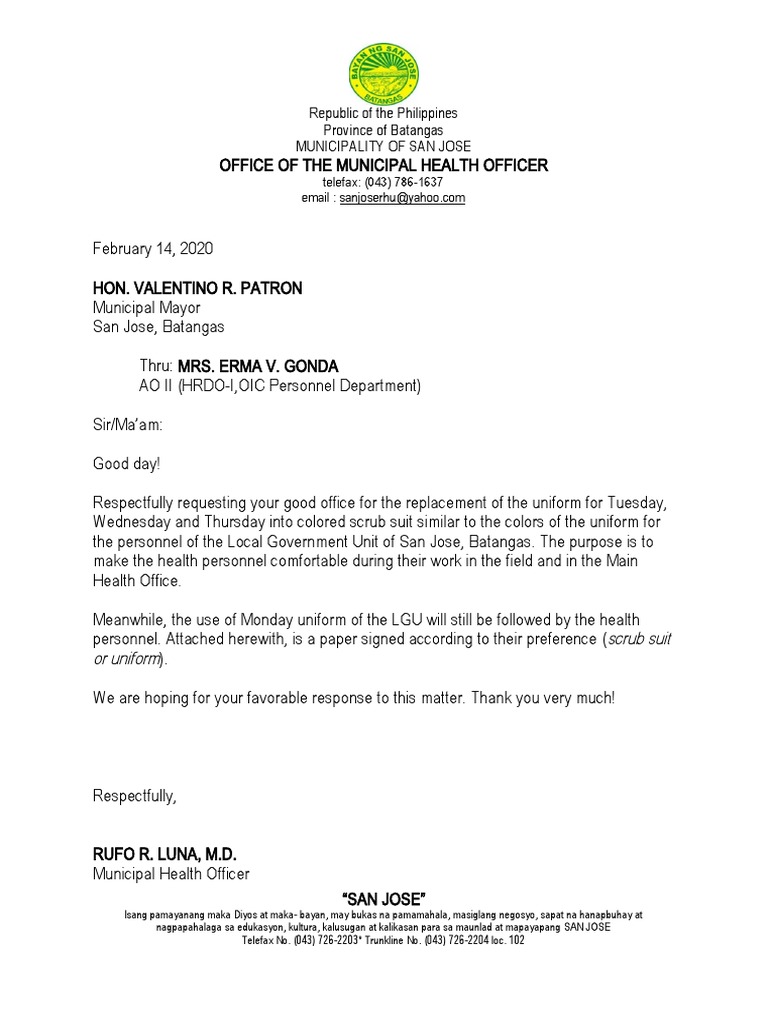 Letter For Request For Scrub Suit PDF