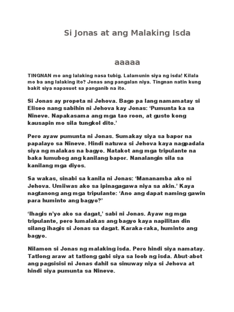Si Jonas at Ang Malaking Isda | PDF