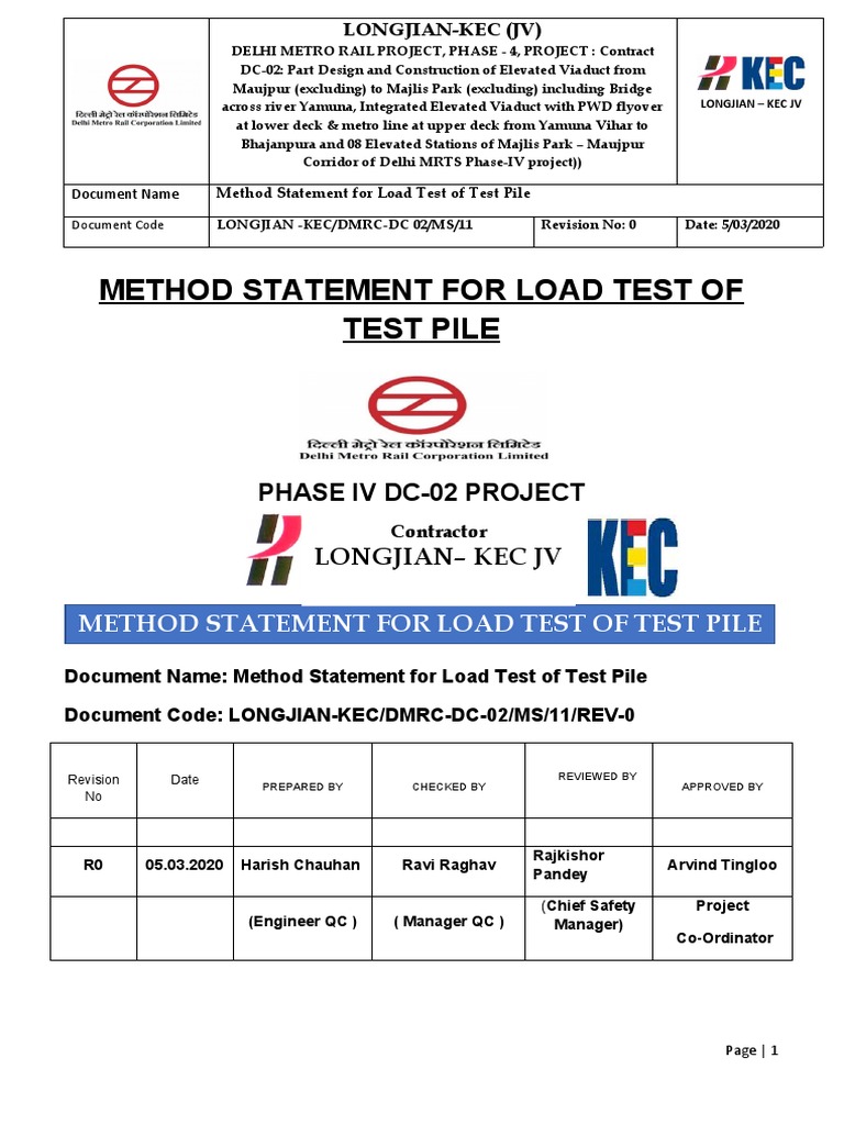 Load Test Method Statement for Piles | PDF