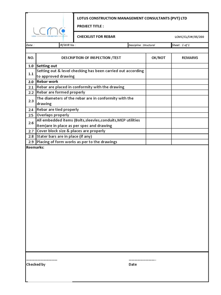 LCMC Checklist Rebar PDF