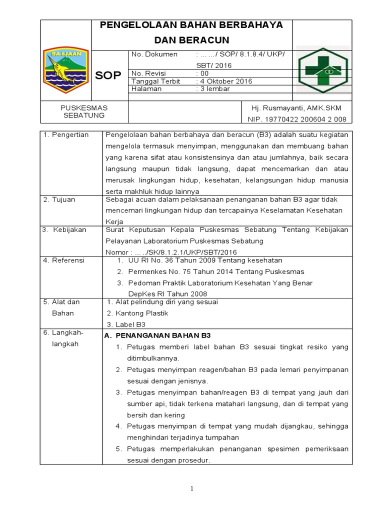 Pengelolaan Bahan Berbahaya B3 SOP | PDF | Sains & Matematika