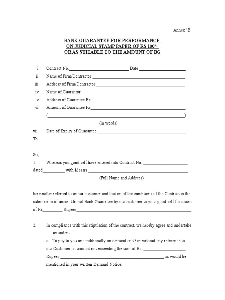 Bank Guarantee for Performance Template | PDF | Business | Finance ...
