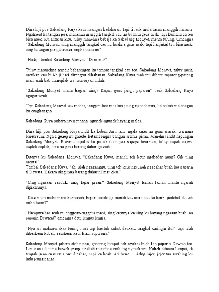 Contoh Dongeng Sunda Sakadang Kuya Jeung Sakadang Monyet