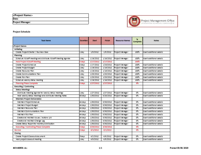 Project Management Schedule Template | PDF | Business