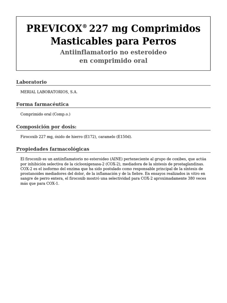 Previcox 227 MG 30 Comprimidos | PDF