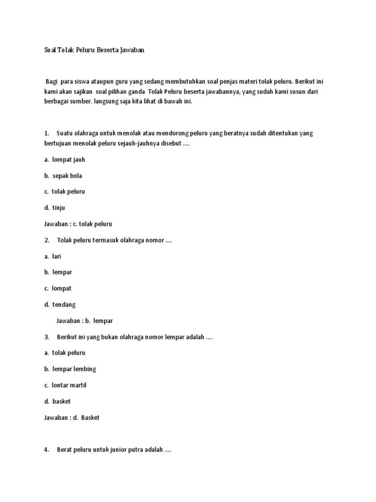 Soal Tolak Peluru Beserta Jawaban Pdf