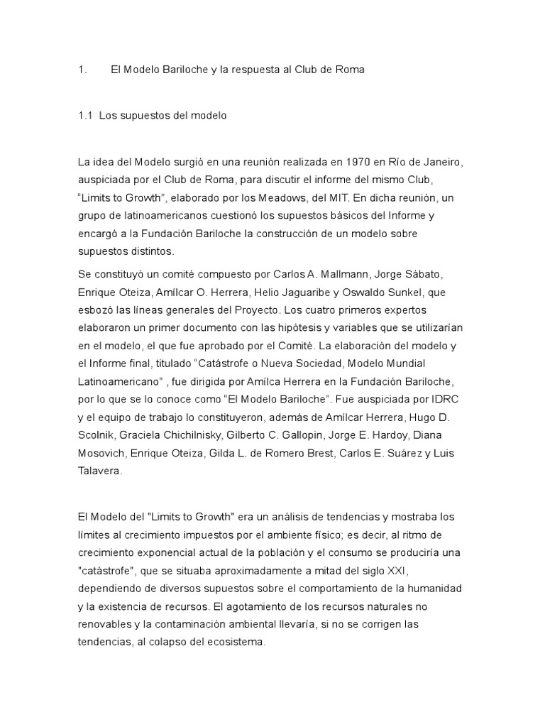 El Modelo Bariloche y La Respuesta Al Club de Roma | PDF