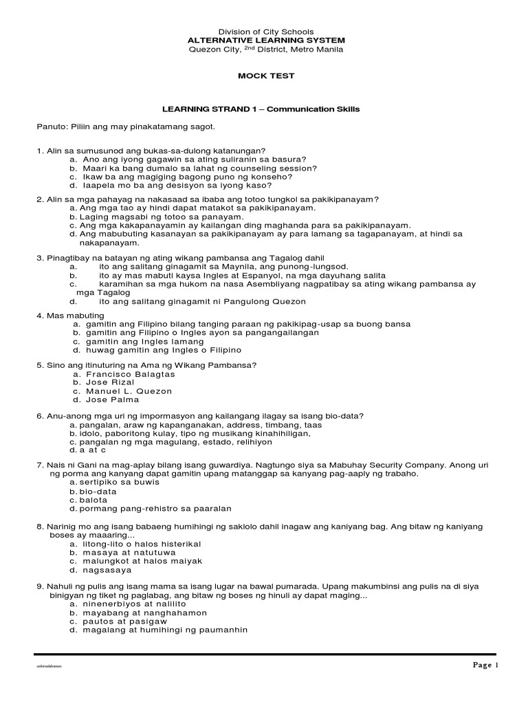 Mock Test No Answer | PDF