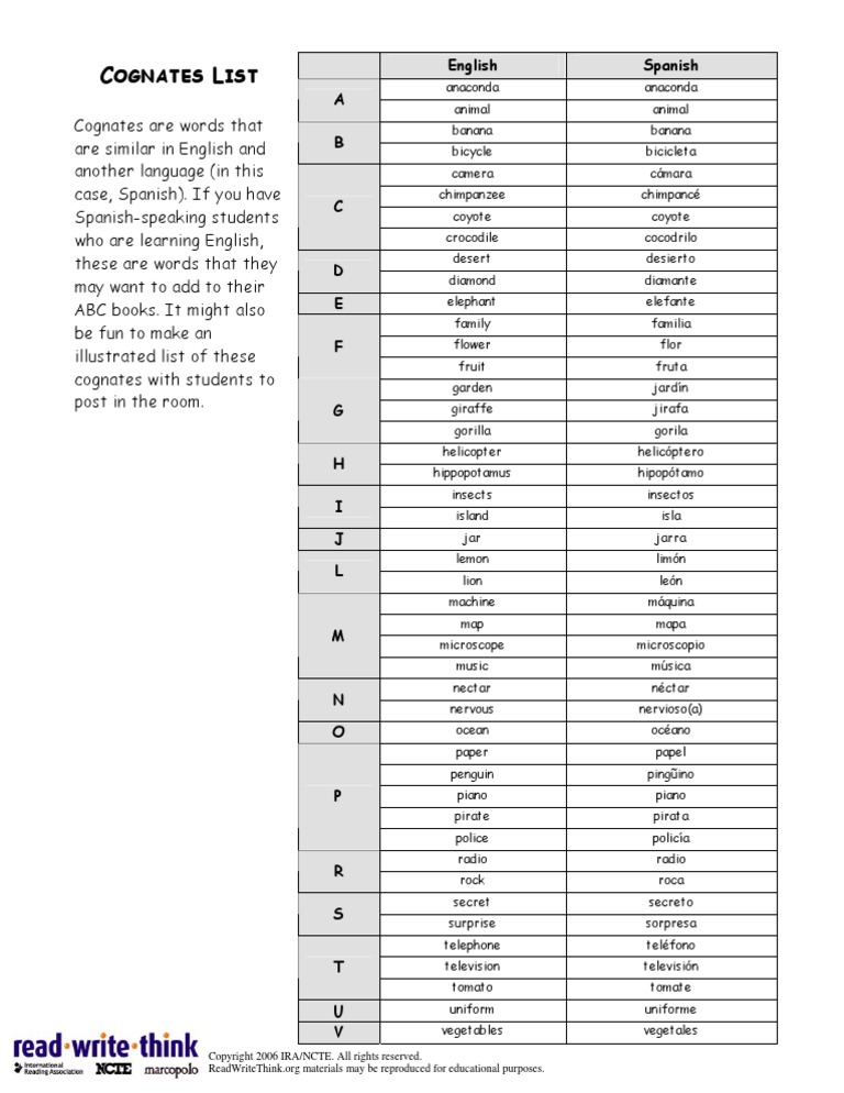 Cognates List | PDF | Nature