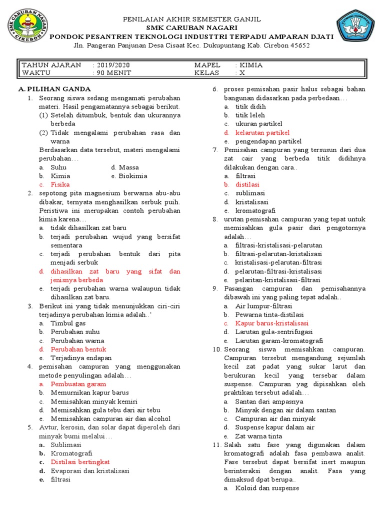 Soal Pas Kimia Ada Jawaban