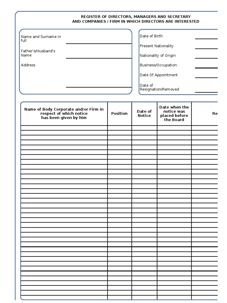 Directors and Managers Registry Template | PDF