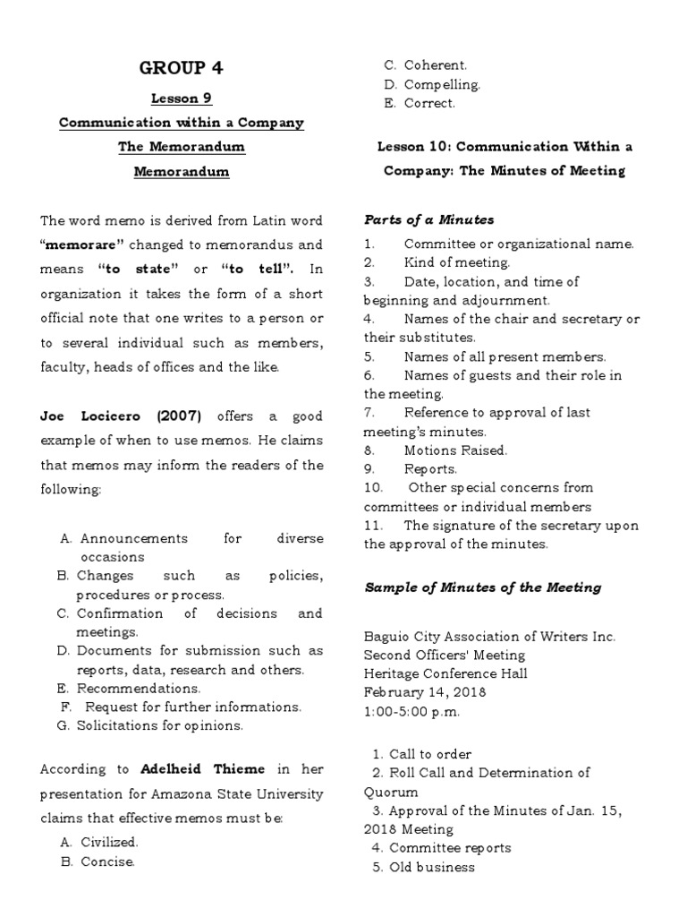 Effective Memos and Meeting Minutes Guide | PDF