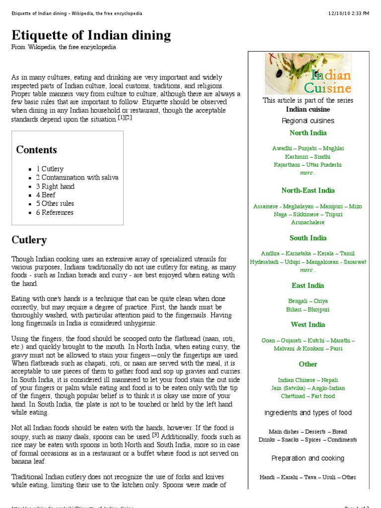 Etiquette of Indian Dining Wikipedia, The Free Encyclopedia Indian