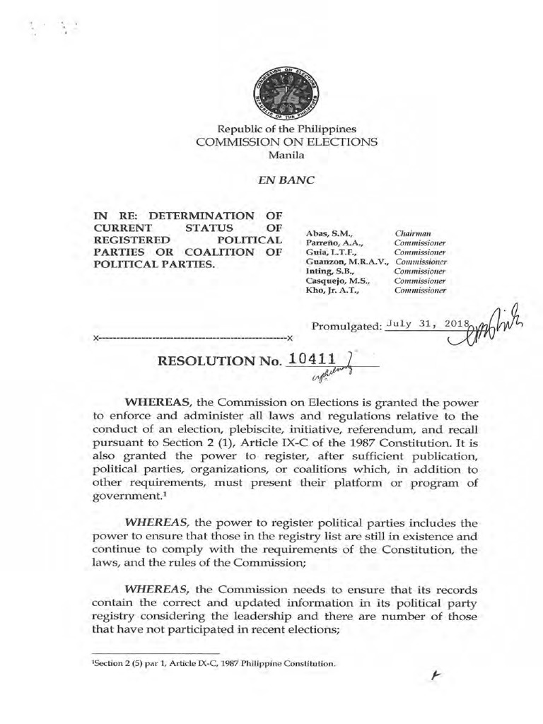 COMELEC Res 10411 PDF | PDF