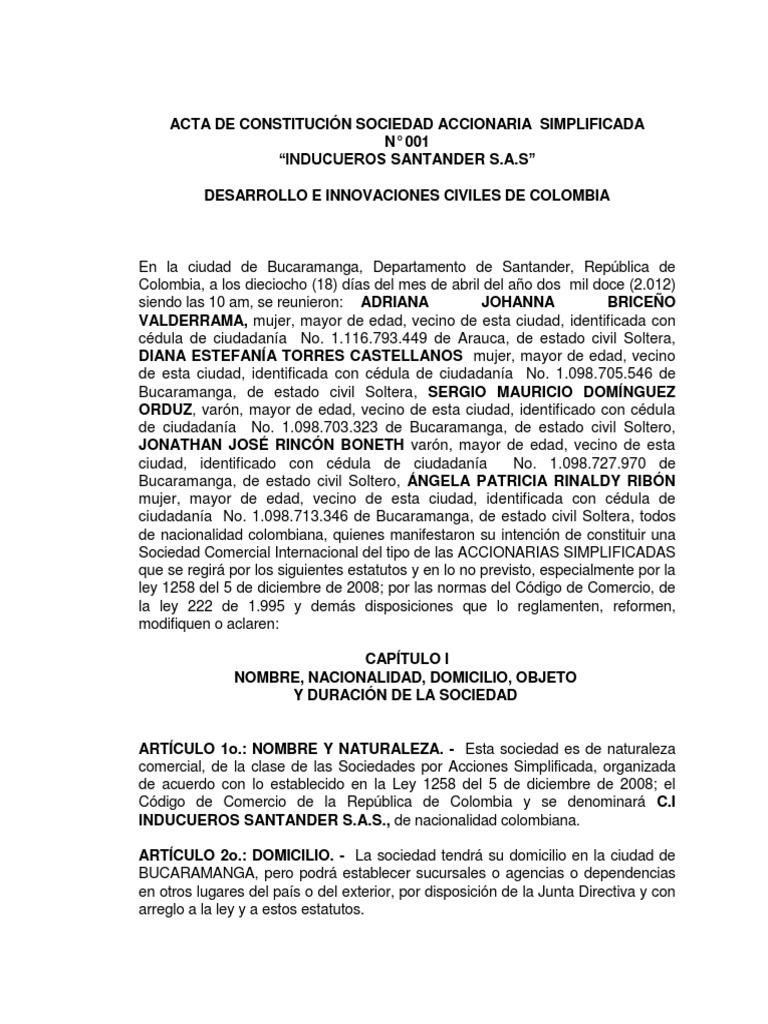 Estatutos de una empresa sas 2020