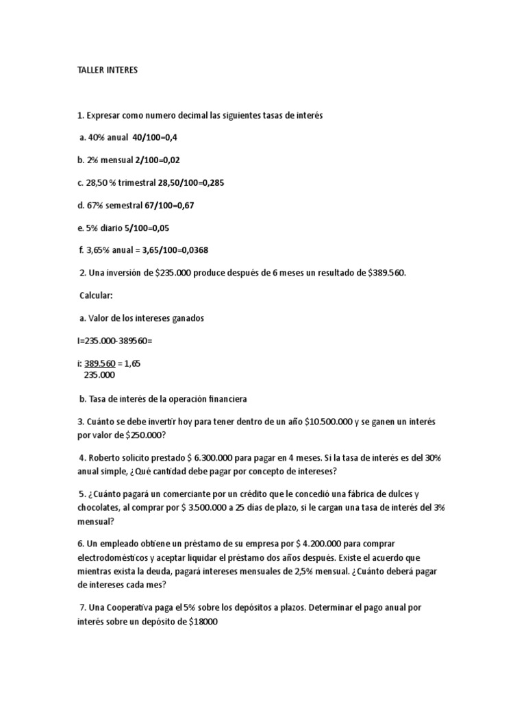Cálculo de Intereses y Tasas Financieras | PDF