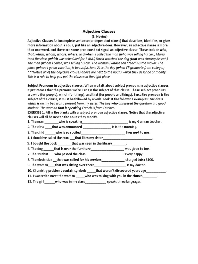 Understanding Adjective Clauses | PDF | Language Arts & Discipline