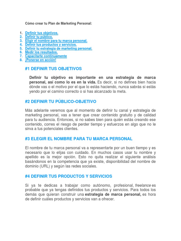 Guía para tu Plan de Marca Personal | PDF | Marca | Marketing