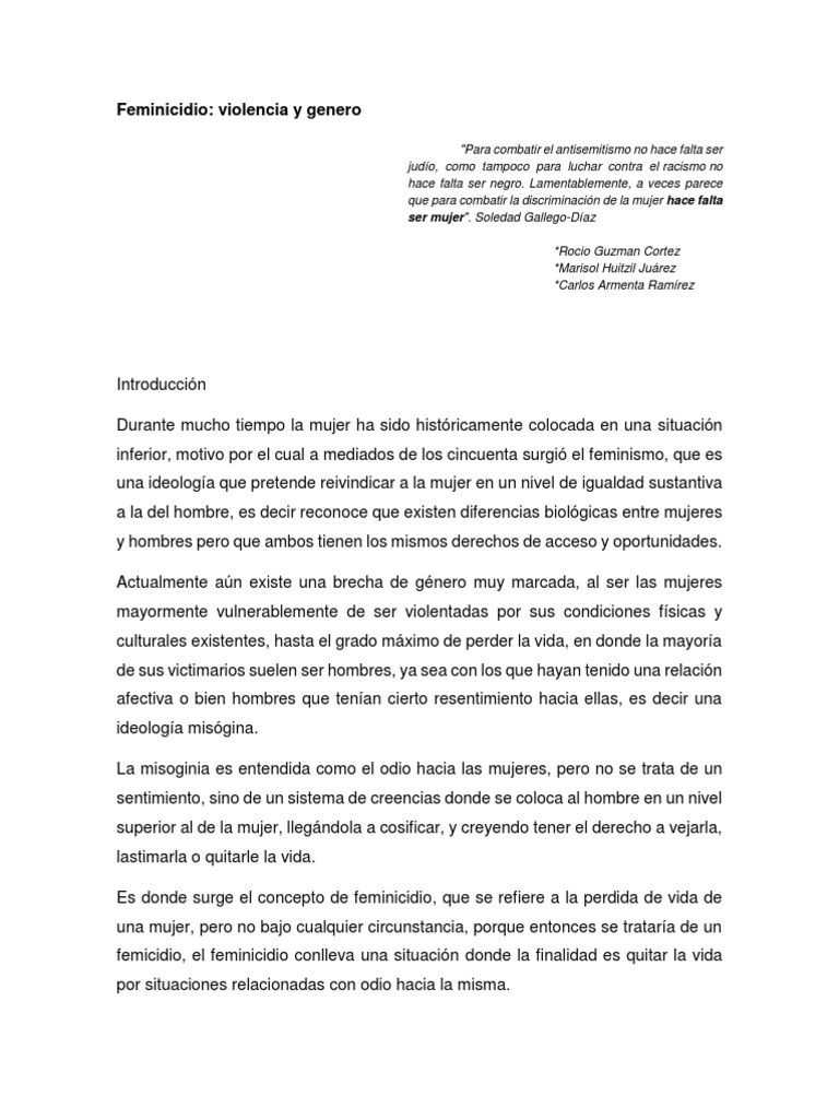 Feminicidio y violencia de género: análisis | PDF | La violencia contra ...