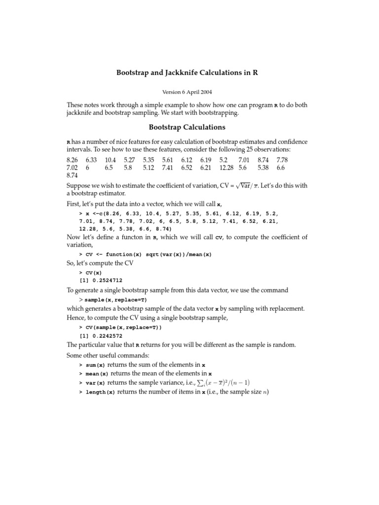 Bootstrap and Jackknife Calculations in R PDF Resampling (Statistics) Bootstrapping