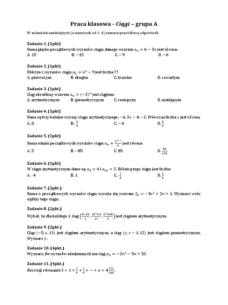Ciagi Pp Sprawdzian Wersja A Pdf