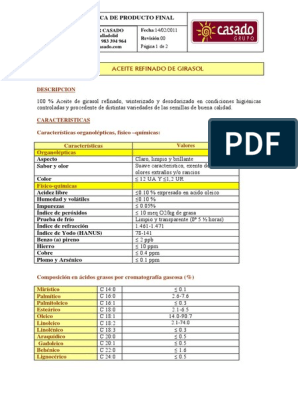0175m - Ficha Tecnica Aceite de Girasol Rev 00 | PDF | Petróleo |  Sustancias químicas