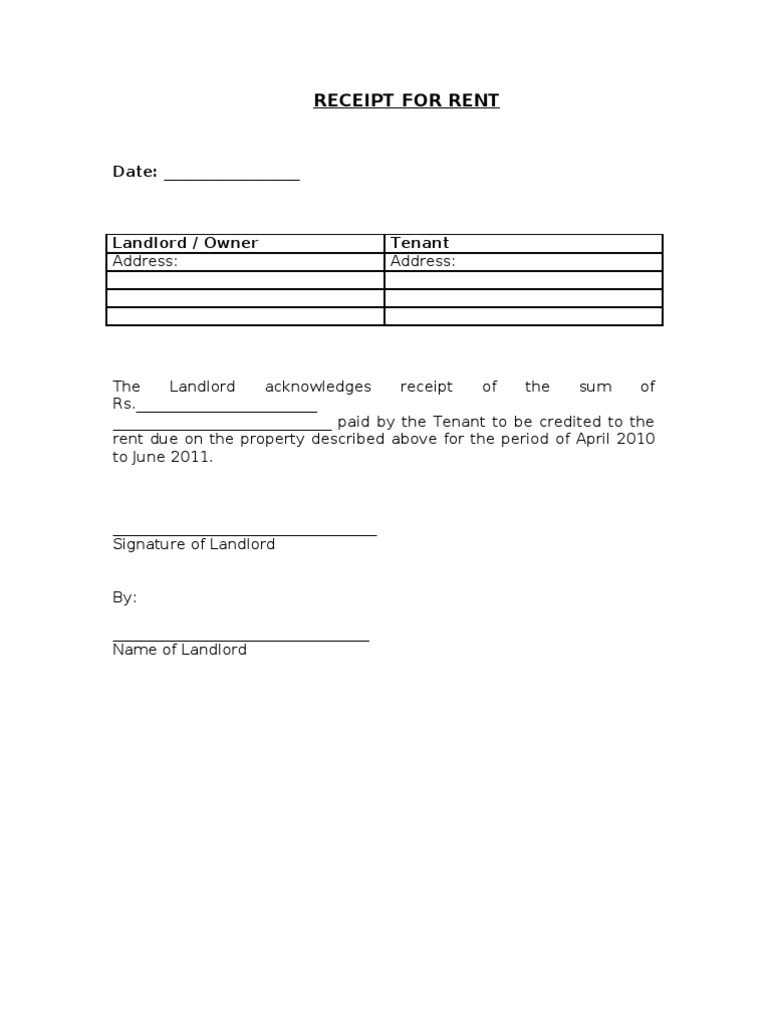 Rent Receipt Format | PDF