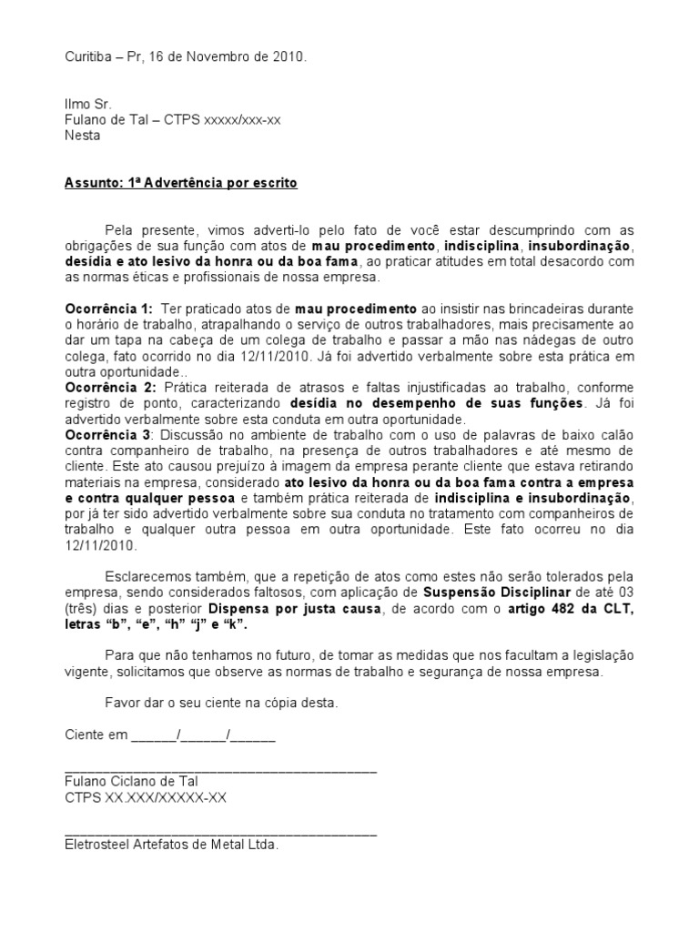 Advertência indisciplina