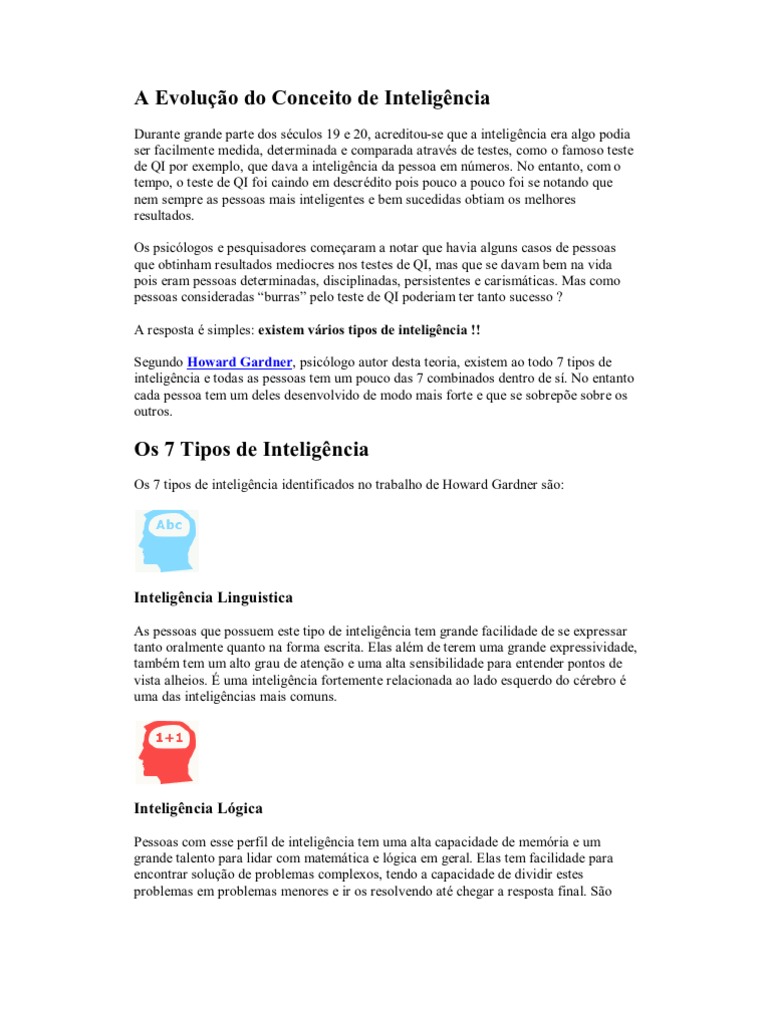 Tipos e Origem da Inteligência | PDF