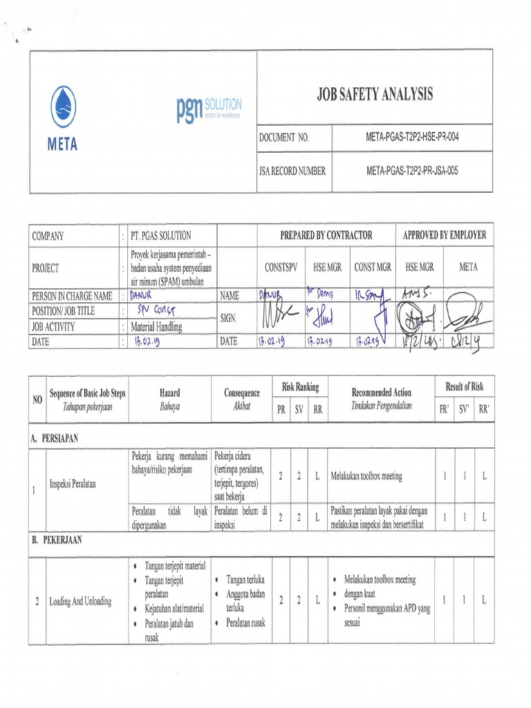 Approved JSA Material Handling PDF