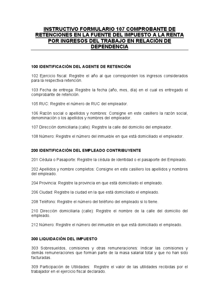 Instructivo Formulario 107 Impuesto Renta | PDF | Impuesto sobre la ...