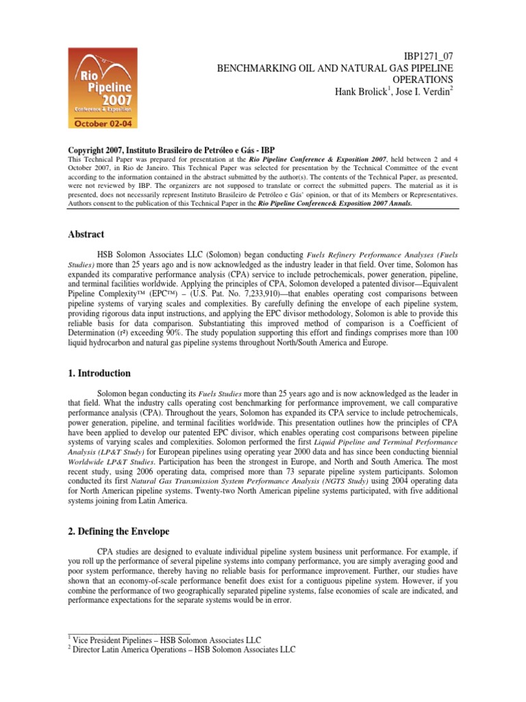 Benchmarking Oil and Gas IBP | PDF | Pipeline Transport | Reliability ...