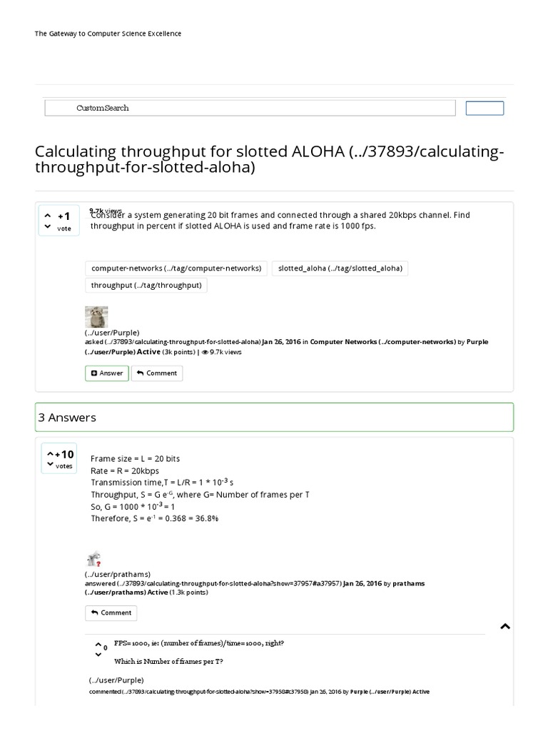 Calculating Throughput For Slotted ALOHA - GATE Overflow PDF | PDF ...