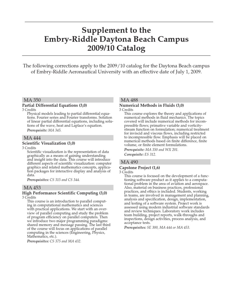 ERAU Daytona Beach 2009/10 Catalog Supplement PDF Fluid Mechanics