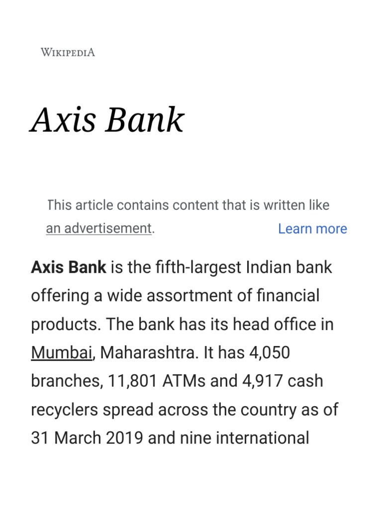 Axis Bank - Wikipedia | PDF | Banking | Companies