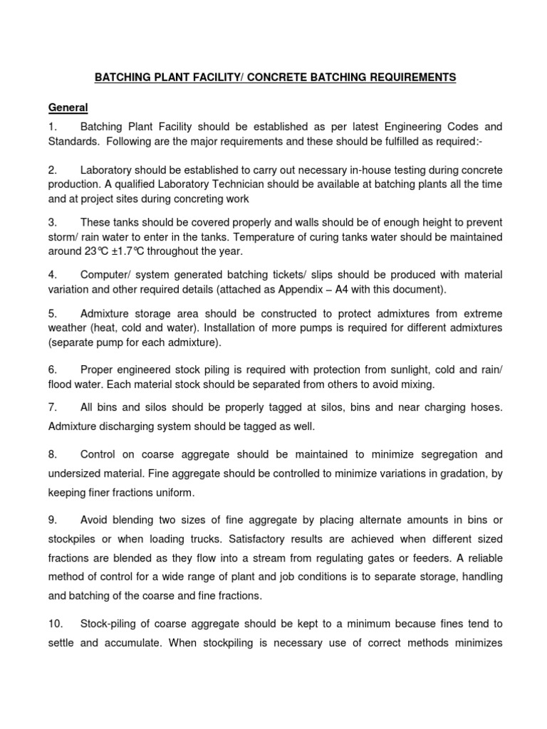 Batching Plant Requirements and Standards | PDF | Concrete | Economic ...