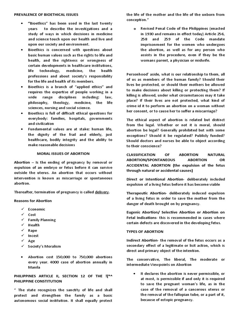 Bioethical Issues: Focus on Abortion | PDF | Abortion | Organ Donation