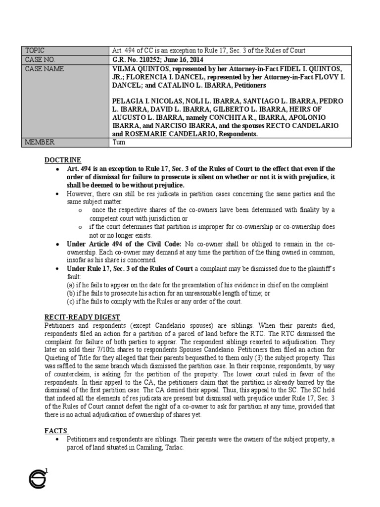 Quintos v. Nicolas PDF Prejudice (Legal Term) Res Judicata