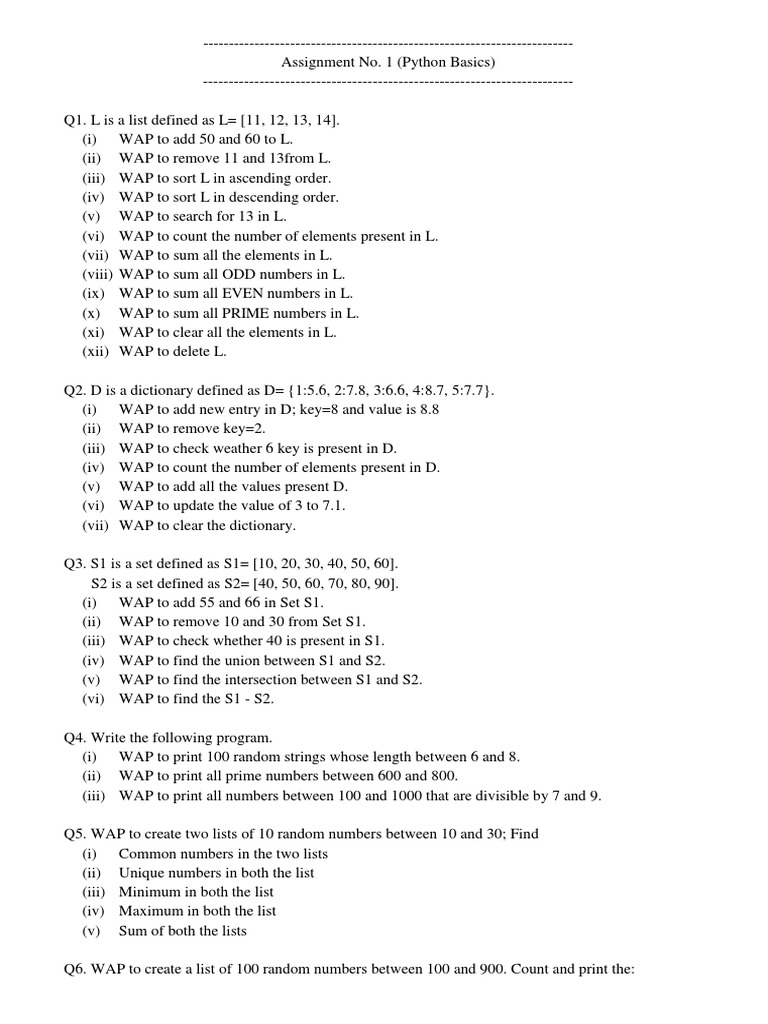 Assignment 1 - Basics of Python | PDF | Discrete Mathematics ...