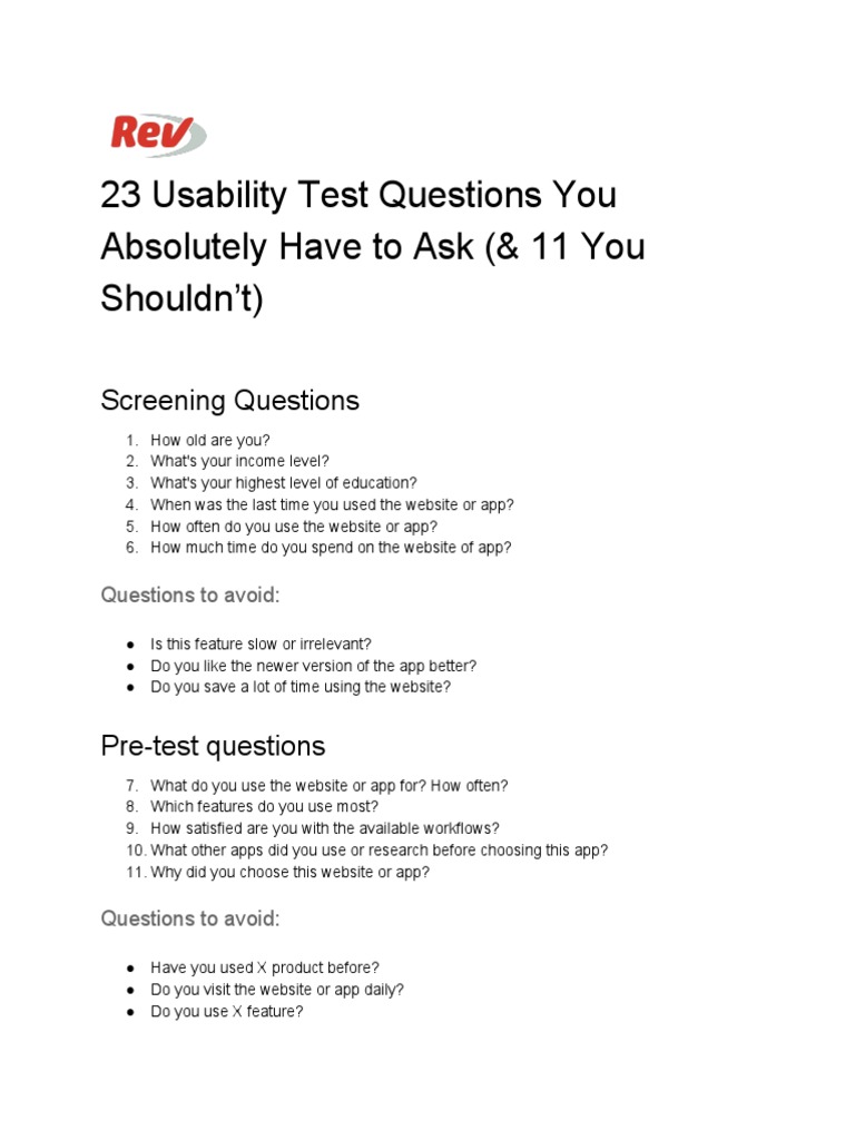 Essential Usability Test Questions | PDF | Business | Computers